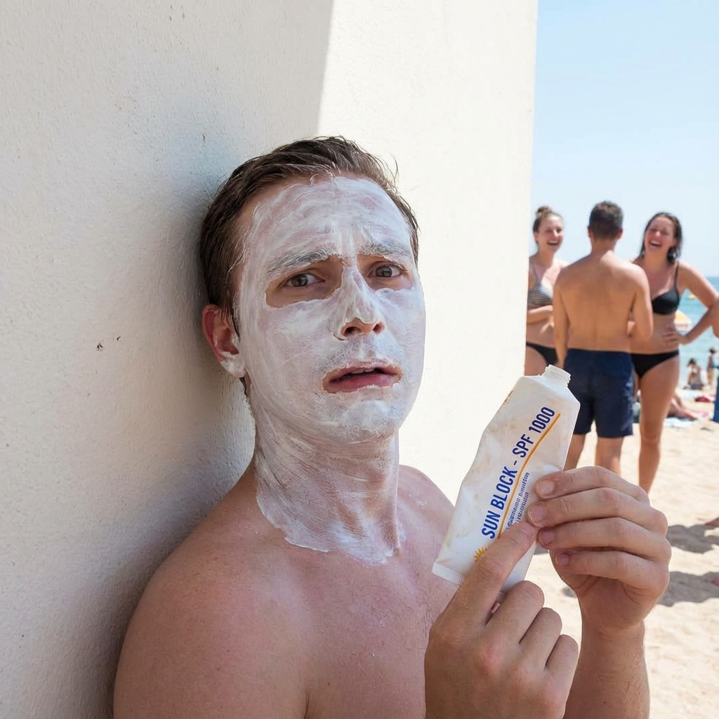 White cast sunscreen face