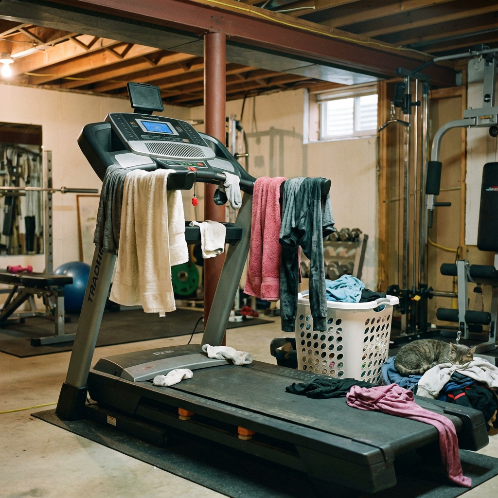 Treadmill used as clothes rack